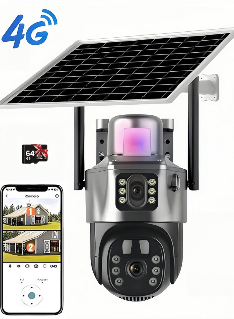 بلينك كاميرا مراقبة خارجية تعمل بالطاقة الشمسية 4G بدقة 8MP بعدستين PTZ، رؤية ليلية، مع بطاقة ذاكرة 64GB - Image 1